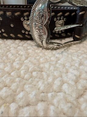 Tooled Dark Brown Leather Western Belt with Silver Buckle
44”